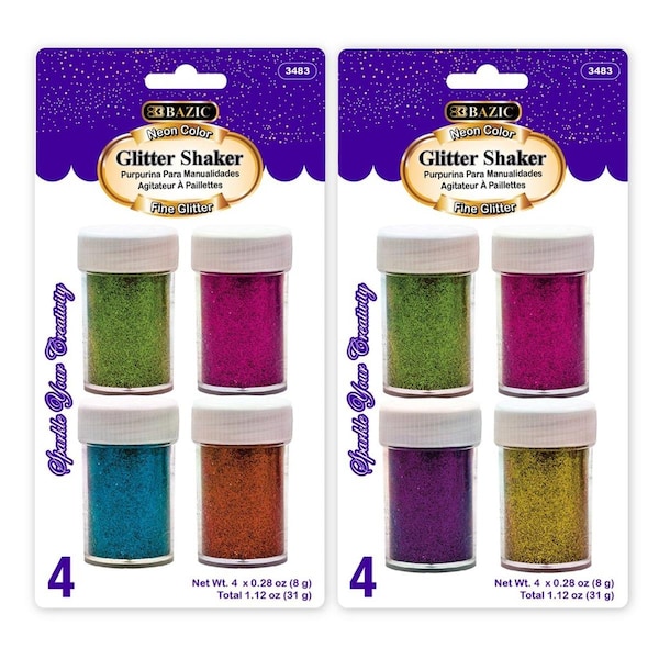 Bazic 0.28 oz 4 Neon Color Glitter Shaker 3483 - main